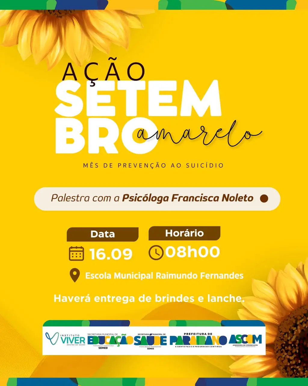 Prefeitura de Paraibano, realizará uma ação especial de conscientização e prevenção ao suicídio.