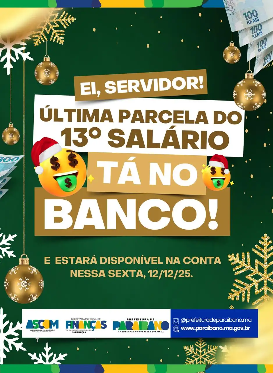 Prefeitura divulga pagamento da última parcela do 13º salário dos servidores municipais