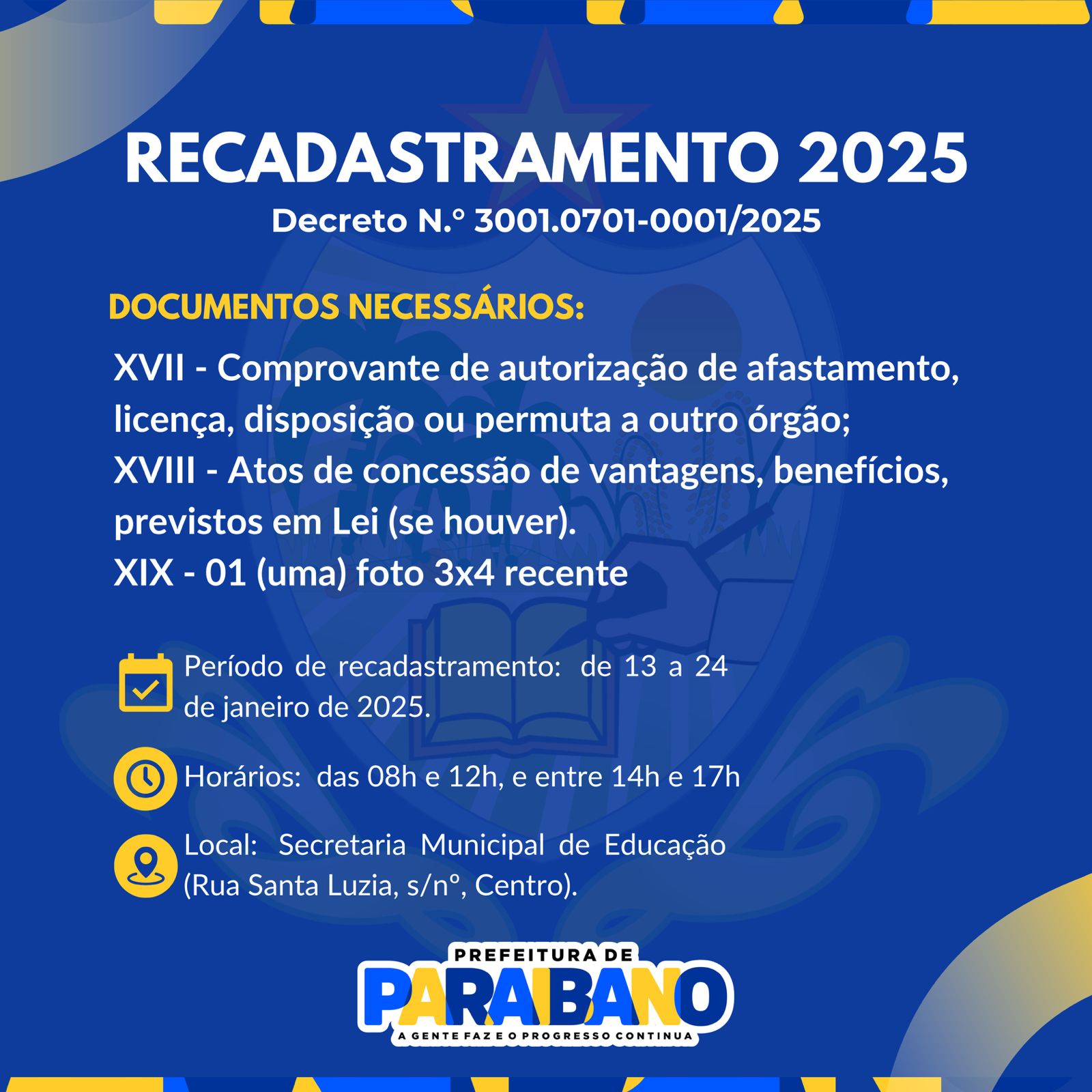 Foto 2 – Prefeitura de Paraibano anuncia Recadastramento dos Servidores Públicos 2025.