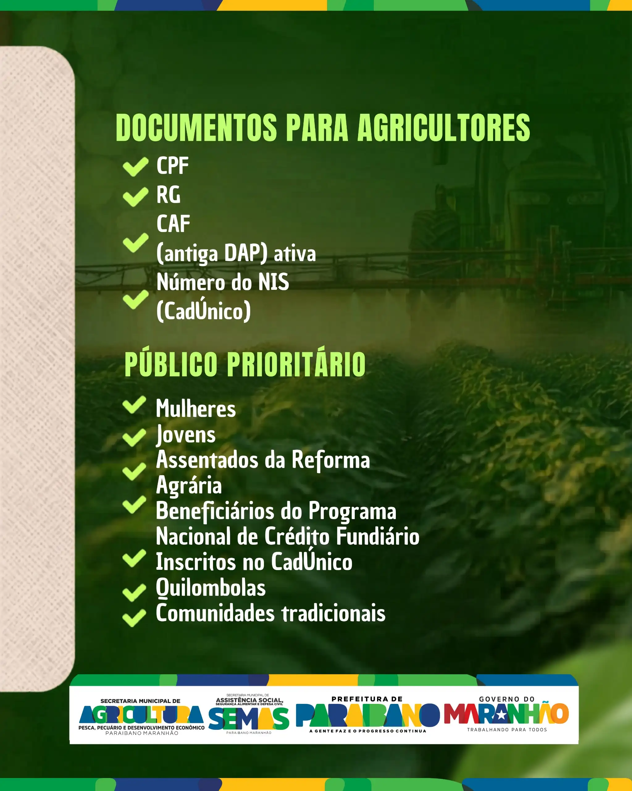 Foto 1 – Prefeitura de Paraibano divulga abertura das inscrições para o Programa de Aquisição de Alimentos (PAA).