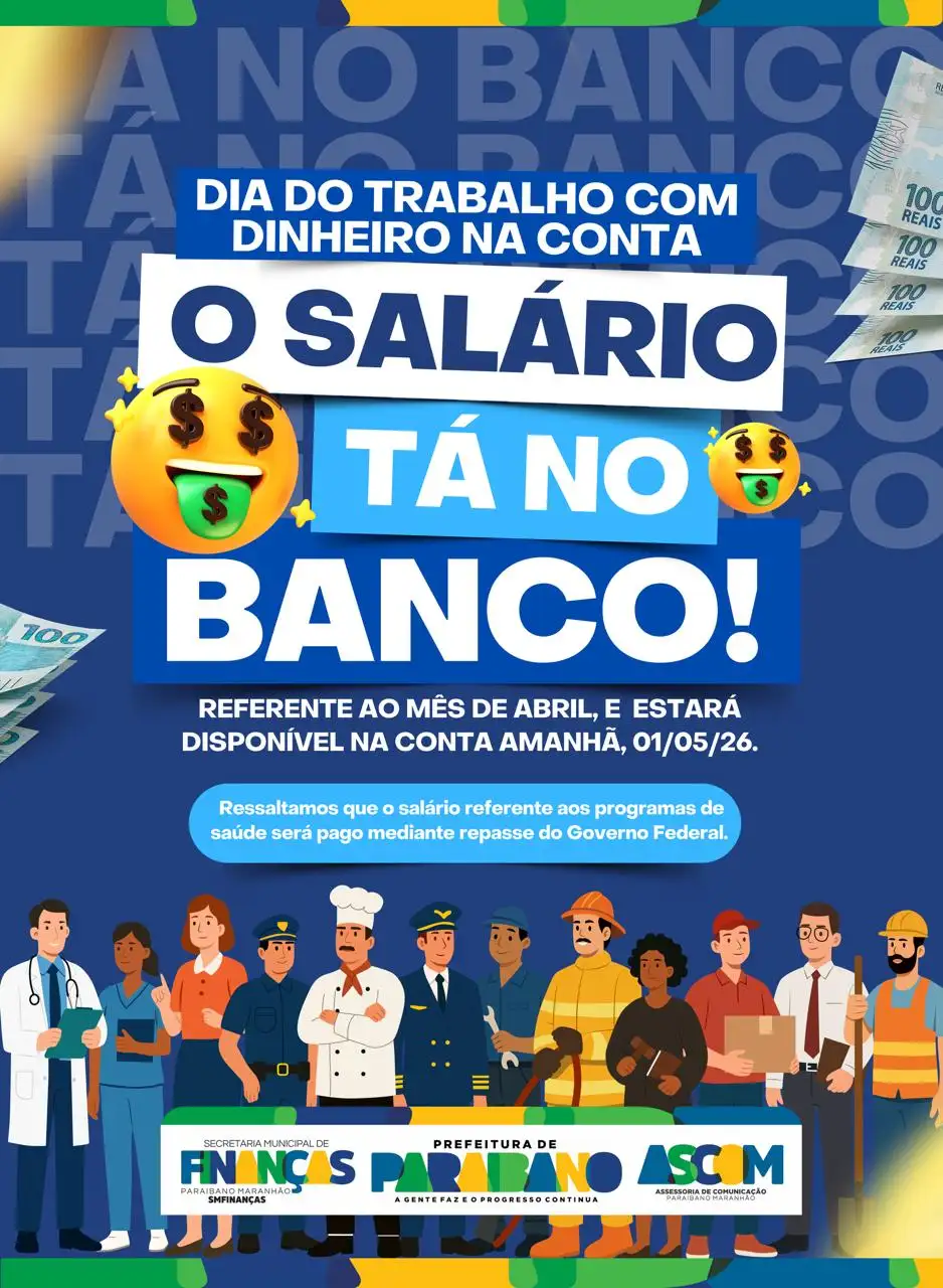 Prefeitura de Paraibano informa que o salário referente ao mês de abril já está garantido