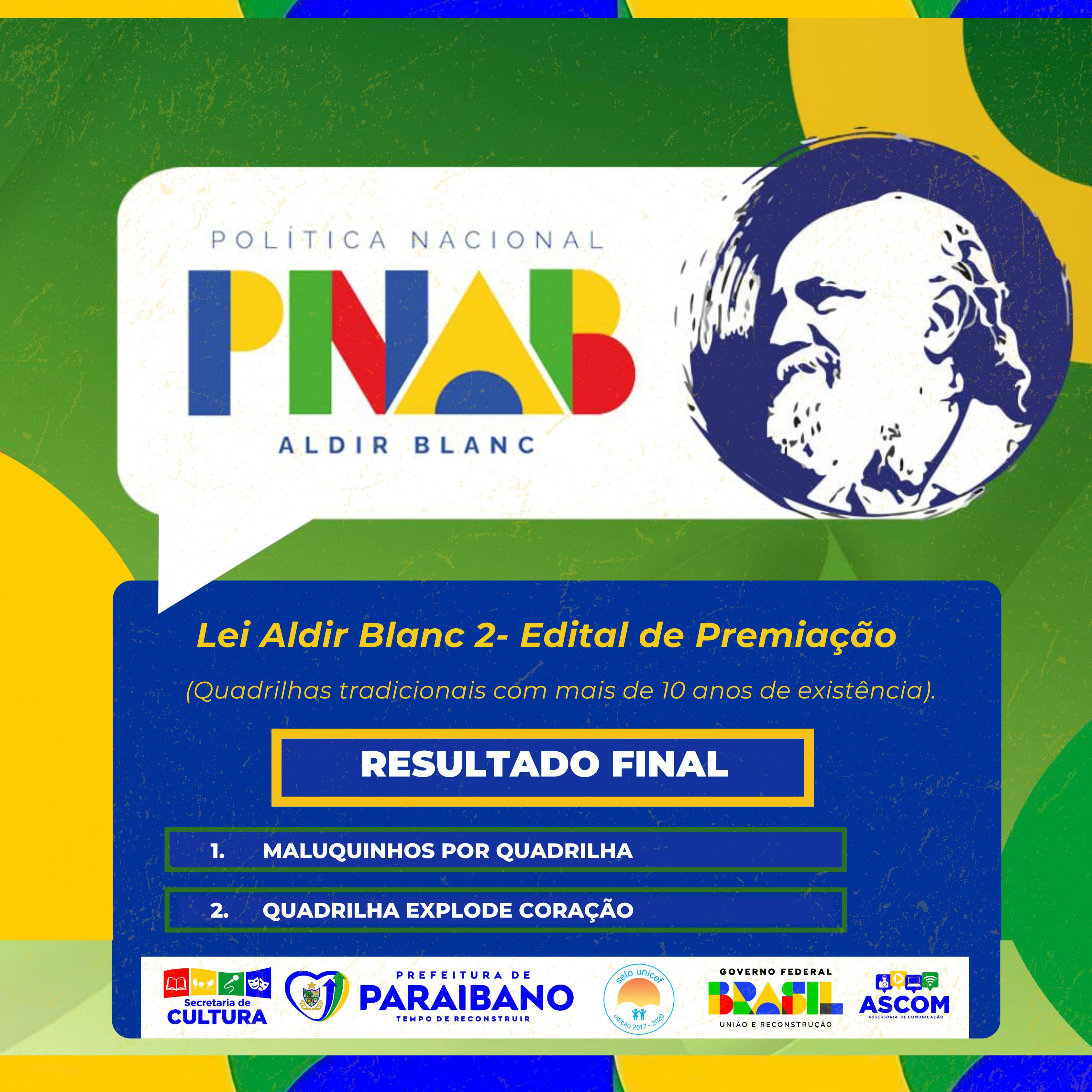 Prefeitura de Paraibano anuncia os contemplados pela Lei Aldir Blanc, na categoria Quadrilhas Tradicionais com mais de 10 anos de existência.