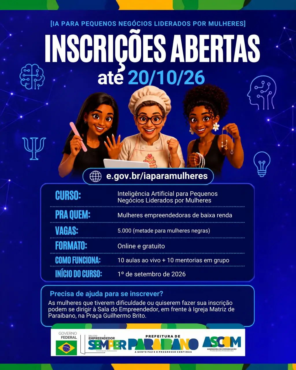 Prefeitura Municipal, divulga curso de Inteligência Artificial para Pequenos Negócios Liderados por Mulheres.