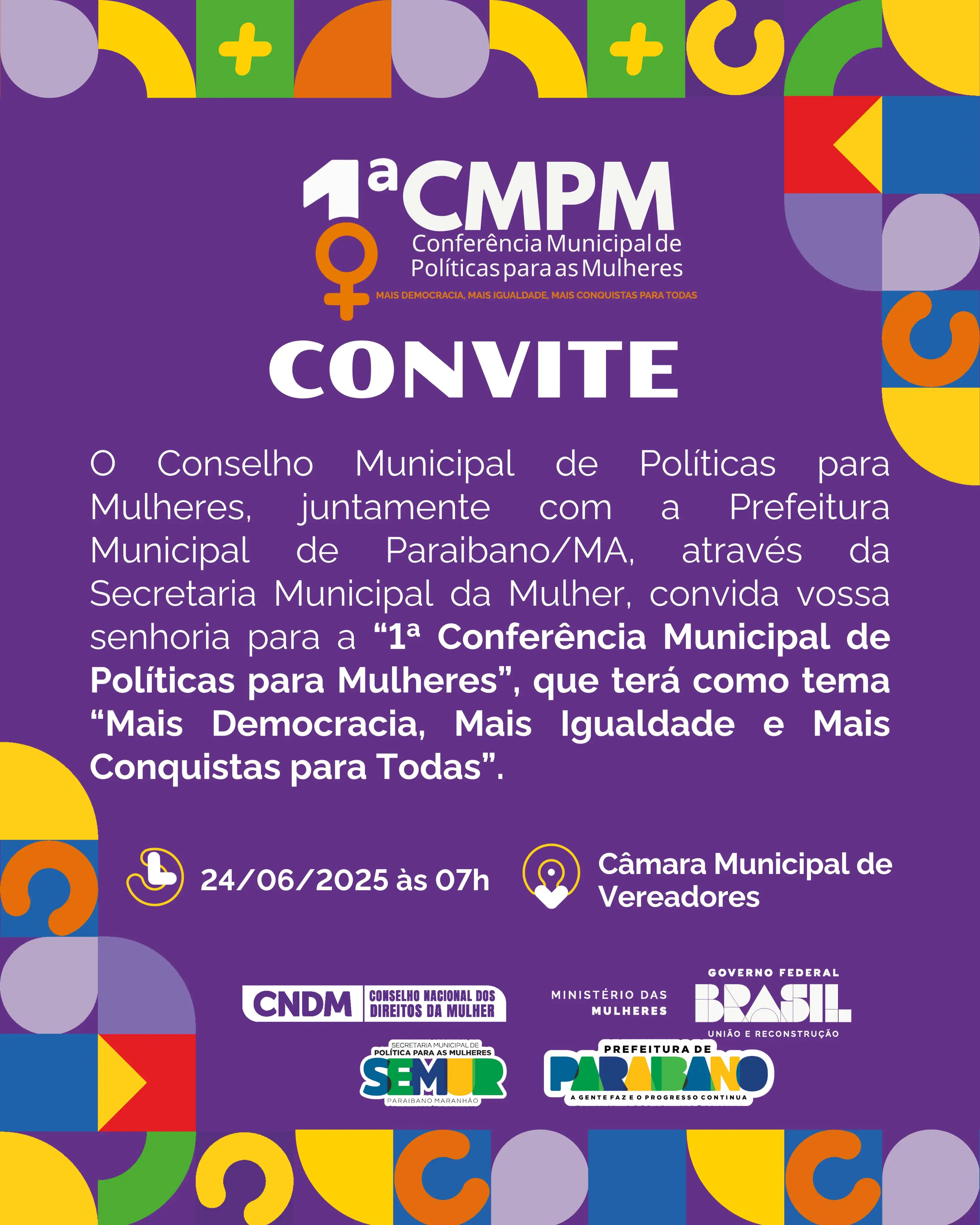 Prefeitura de Paraibano, realizará a 1ª Conferência Municipal de Políticas para Mulheres.