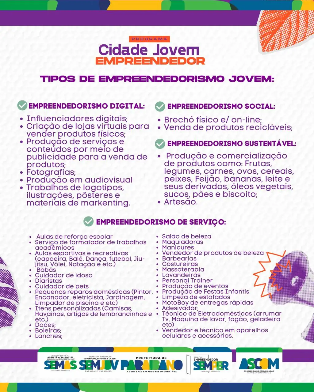 Foto 1 – Prefeitura divulga que estão abertas as inscrições para o Programa Cidade Jovem Empreendedor