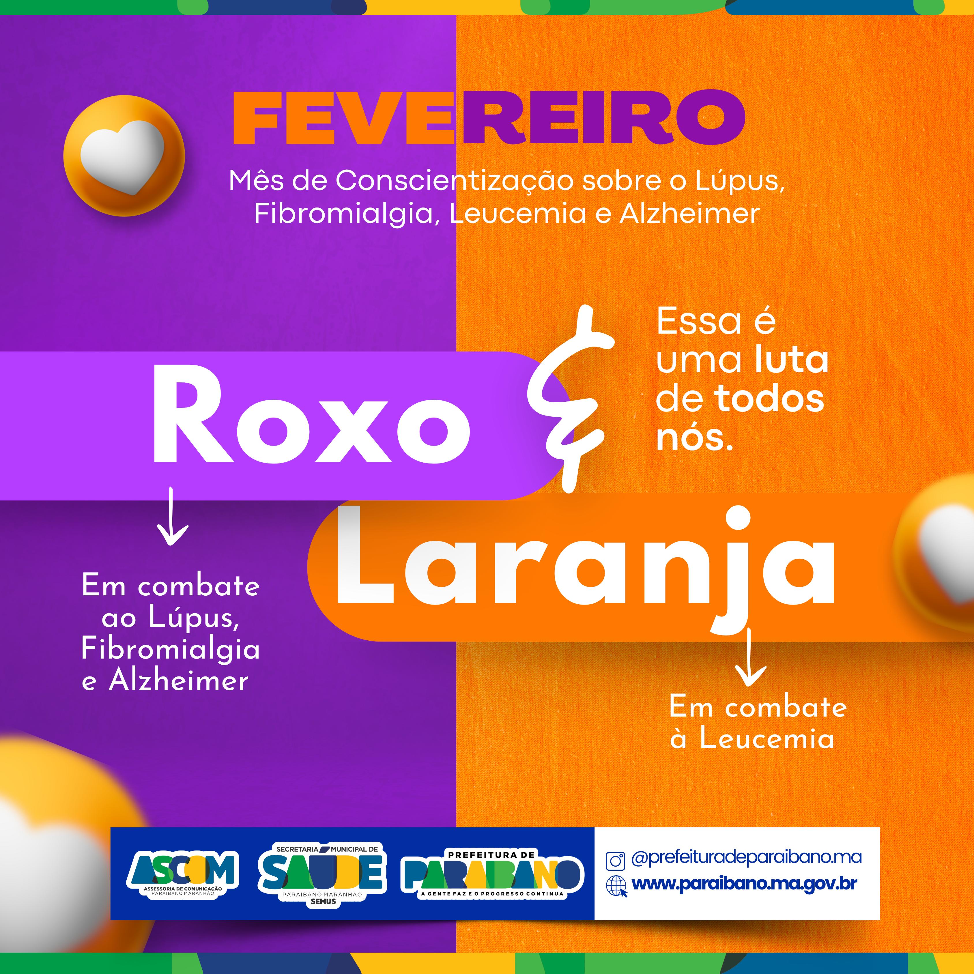 Fevereiro Roxo & Laranja: um mês de conscientização e combate ao Lúpus, Fibromialgia, Alzheimer e Leucemia.